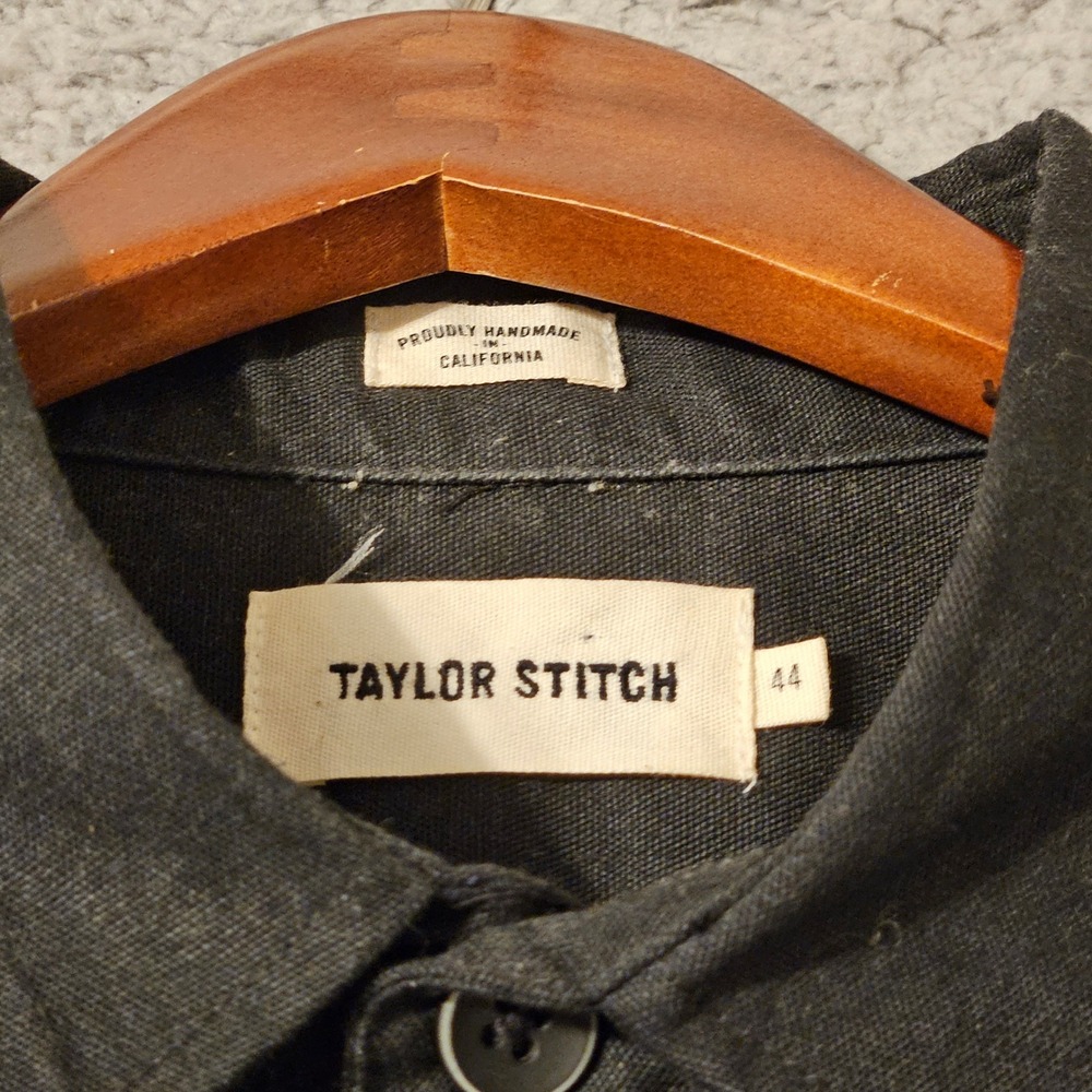 Taylor Stitch Mens Black Canvas Button Down Shirt Size 44 XL Made in California - Picture 4 of 7
